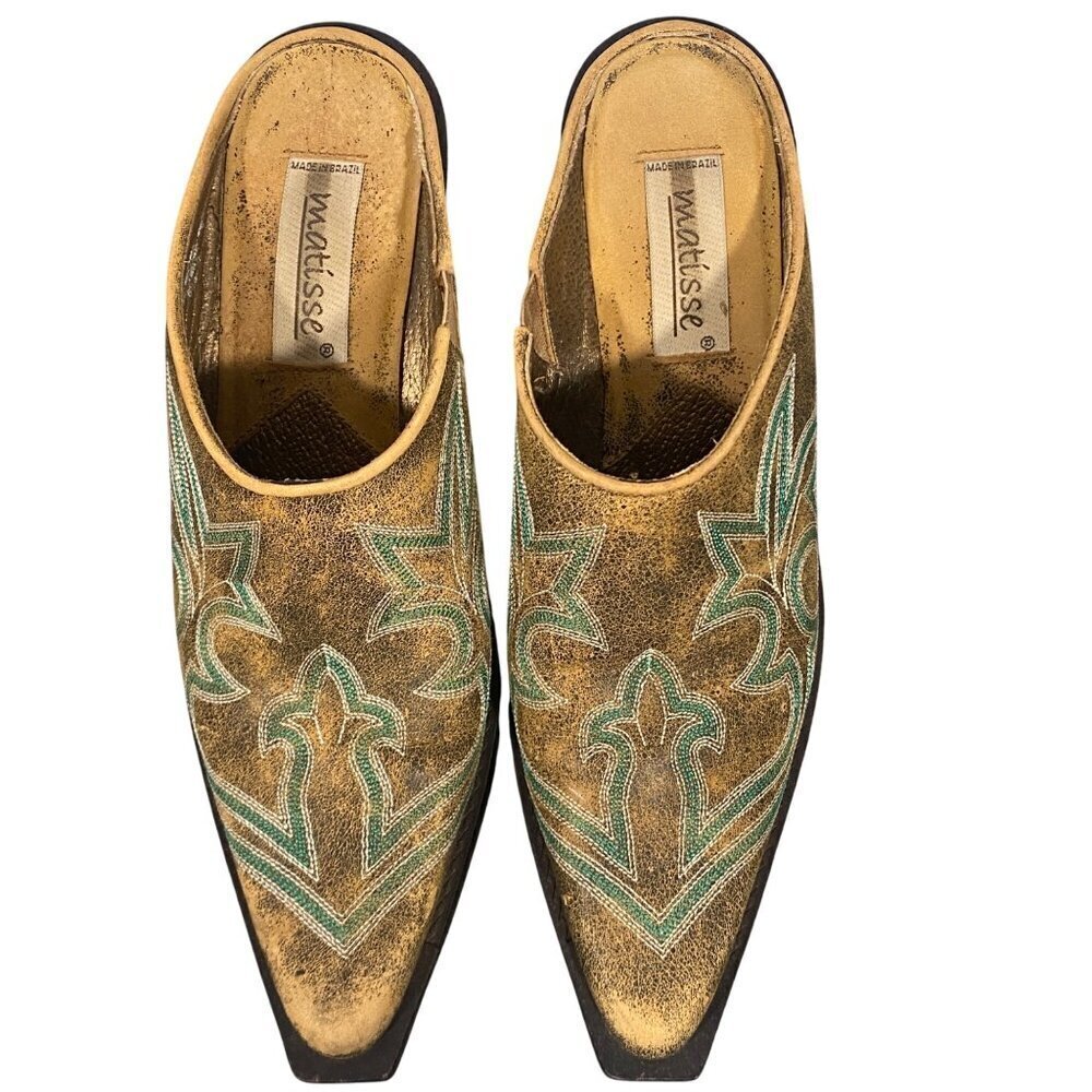 Matisse Western embroidered Mule Slides Distressed Square Toe Block Heel 6.5